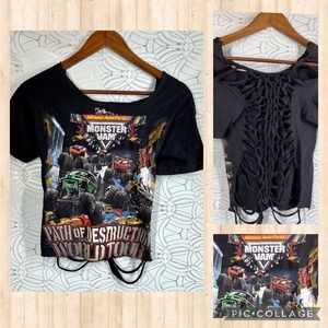 Monster Jam World Tour shirt womens small Braided open back Advance Auto Path Of